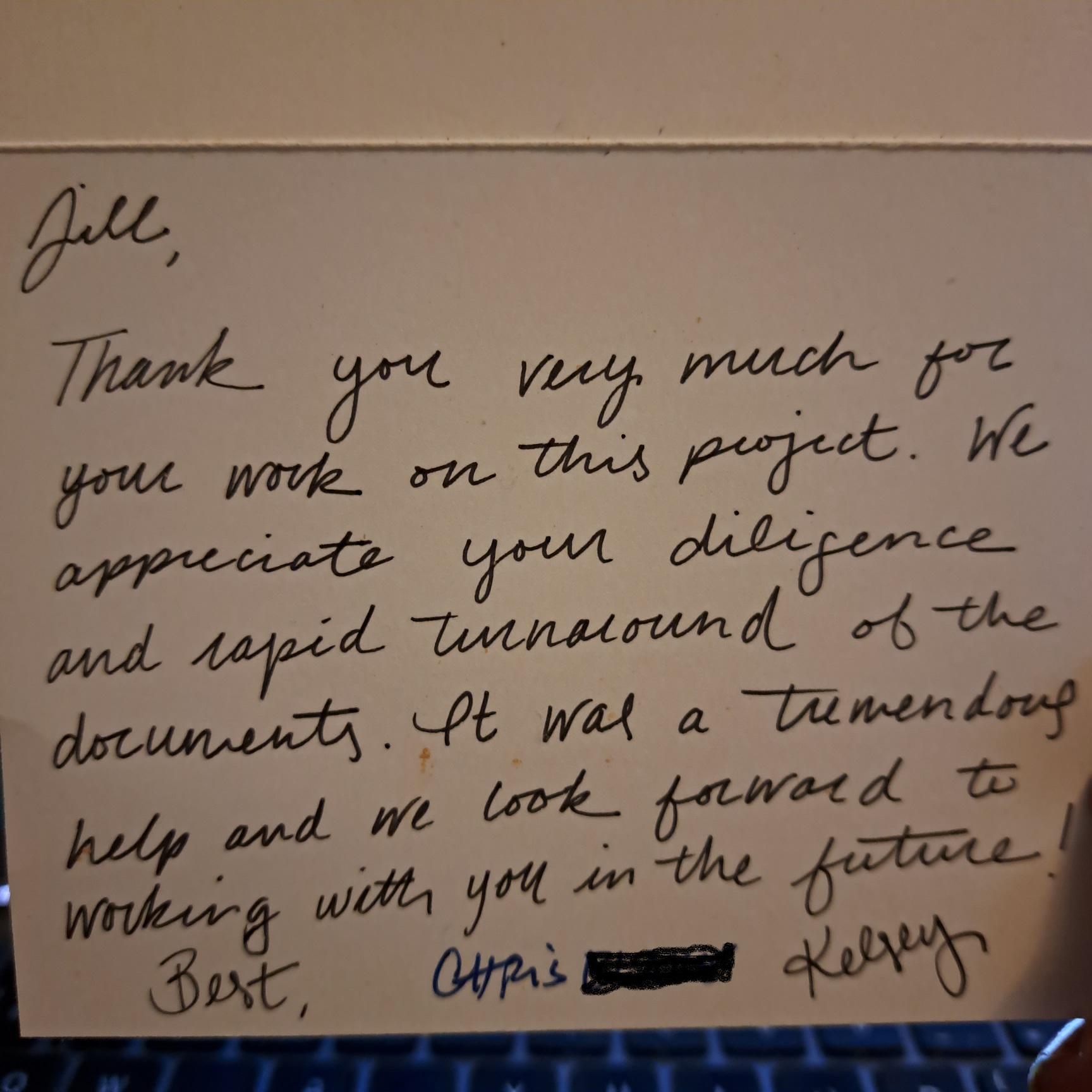 Thank you note from law firm